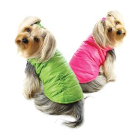 Reversible Parka Vest with Ruffle Trims - Lime/Pink - L