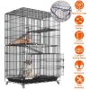 4 Tiers Cat Cage Rolling Metal Cat Playpen Enclosures Cat Kennel House Ferret Crate with 360° Lockable Wheels 3 Doors 3 Ladders Hammock
