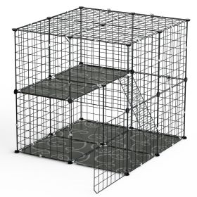 2Tier Cat Cage Playpen Indoor Pet Enclosures Kitten Kennel House Detachable Cat Crate with Climbing Ladder 2 Doors for 1-2 Cats for Ferret Squirrel Sm