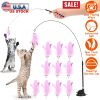 Cat Feather Toys Wand Rod Interactive Cat Spring Bell Play Toys with 12Pcs Feather Replacements Suction Cup Base for Cats Kitten
