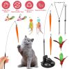 2 Cat Wand Toys with Suction Cup Double Head Interactive Cat Feather Toy 9Pcs Teaser Replacements with Bell Cats Self Playing Hanging Indoor Cat Toy