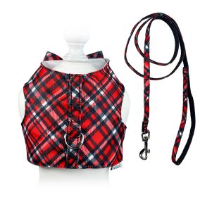 Red Plaid Harness Vest with Matching Leash - XS