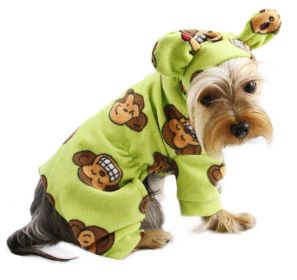 Adorable Silly Monkey Fleece Dog Pajamas/Bodysuit with Hood - Lime - S