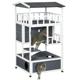 PawHut Solid Wood 4-Floor Cat Condo with Litter Box Space Multi-Level Cat Villa