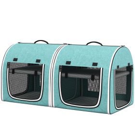PawHut 39" Portable Soft 2 Sided Pet Cat Carrier with Divider, Two Compartment, Soft Cushions, & Storage Bag, Green