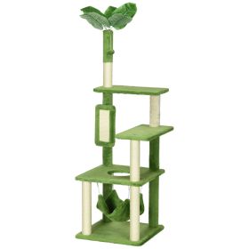PawHut Indoor Cat Tree with Hammock Tower for Cats Cozy Green Cat Furniture