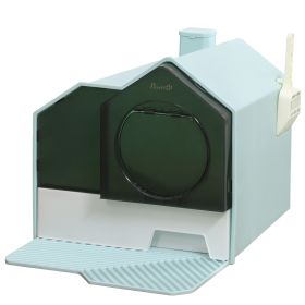 PawHut Hooded Cat Litter Box with Mat, Particle Catching, Easy Clean, Light Blue