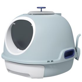 PawHut Covered Cat Litter Box with Scoop Enclosed Drawer Blue with Skylight