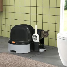 Cat Litter Box Easy to Clean Open with Scoop, Gray