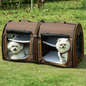 39" Portable Soft-Sided Pet Cat Carrier With Divider, Dual Compartment, Soft Cushions, & Storage Bag - Brown