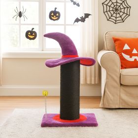 40*30*60cm Halloween Cat Scratching Post with Wizard Hat Design, Sisal Rope Scratcher with Spring Ball Toy, Sturdy Base for Indoor Cats