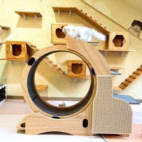 5-in-1 Cat Sports Running Wheel, Cats Wheel Wood Climbing Frame, Cat Litter Fitness Wheel, Oversized Roller Cat Indoor Activity Center,Large(Righ