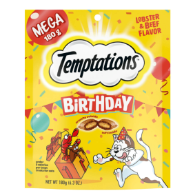 Temptations Birthday Lobster And Beef Flavor Crunchy Soft Treats For Cats, 6.3 Oz Pouch (10 Pack)