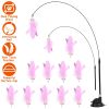 Cat Feather Toys Wand Rod Interactive Cat Spring Bell Play Toys with 12Pcs Feather Replacements Suction Cup Base for Cats Kitten