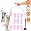 Cat Feather Toys Wand Rod Interactive Cat Spring Bell Play Toys with 12Pcs Feather Replacements Suction Cup Base for Cats Kitten