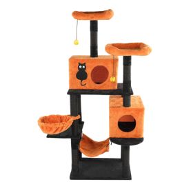 Halloween Cat Tree, Large Cat Tower With 2 Spacious Cat Condos, 2 Padded Perches, 2 Hammocks, Scratching Posts, Hanging Toy, Multi-Level Cat Acti (Option: Black and orange)
