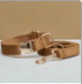 Multiple Colour Velvet Personalise Dog Collar Leash Set With Bow (Option: Coffee set-XS)