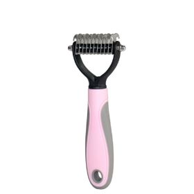 Pet Grooming Tool 2 Sided Undercoat Rake for Cats & Dogs - Safe Dematting Comb for Easy Mats & Tangles Removing -Pet Brush-Cat Grooming-Grooming (Color: pink)