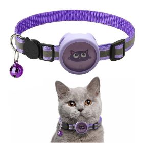 Pet Reflective Collar With Bell For AirTag (Color: Purple, Type: Pet Supplies)