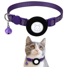 Pet Cat Reflective Collar With Bell For Airtag Tracker (Color: Purple, Type: Pet Supplies)