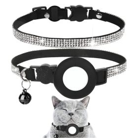 Rhinestone Decor Pet Collar For Airtag Tracker Case (Color: Black, Type: Pet Supplies)