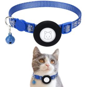 Pet Cat Reflective Collar With Bell For Airtag Tracker (Color: Blue, Type: Pet Supplies)