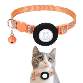 Pet Cat Reflective Collar With Bell For Airtag Tracker (Color: Orange, Type: Pet Supplies)