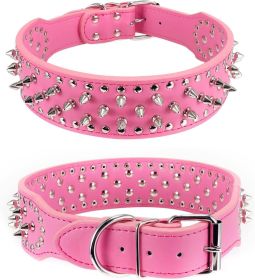 Spiked Studded Leather Dog Collar Rivets Pet Small Large Cat Pit Bull Adjustable (Color: Rose, size: L)