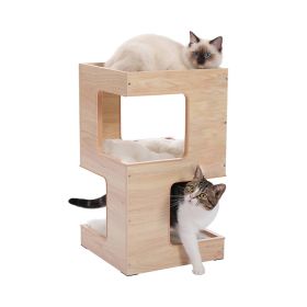 Indoor Decor Wooden Cat Tower with 2-Floor Condo (Color: As pic show, Type: Style B)