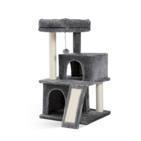 Modern Multilevel Plush Double Condos Cat Tree (Color: Grey, Type: Pet entertainment)