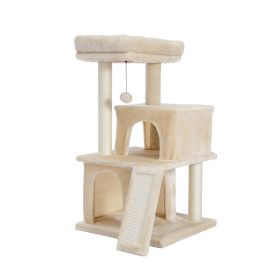 Modern Multilevel Plush Double Condos Cat Tree (Color: Beige, Type: Pet entertainment)